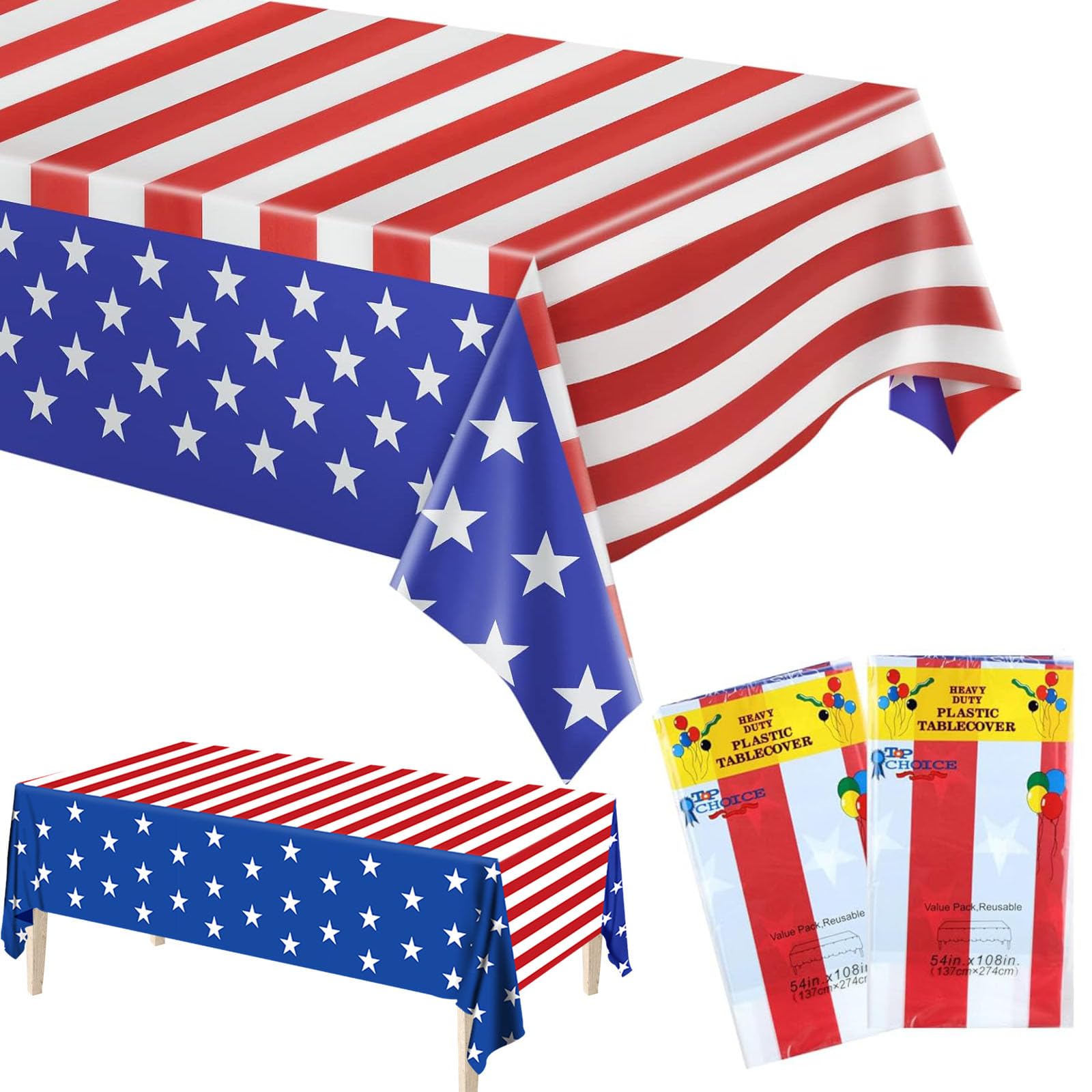 Nappe jetable plastique imperméable contre les taches pour table du 4 Juillet