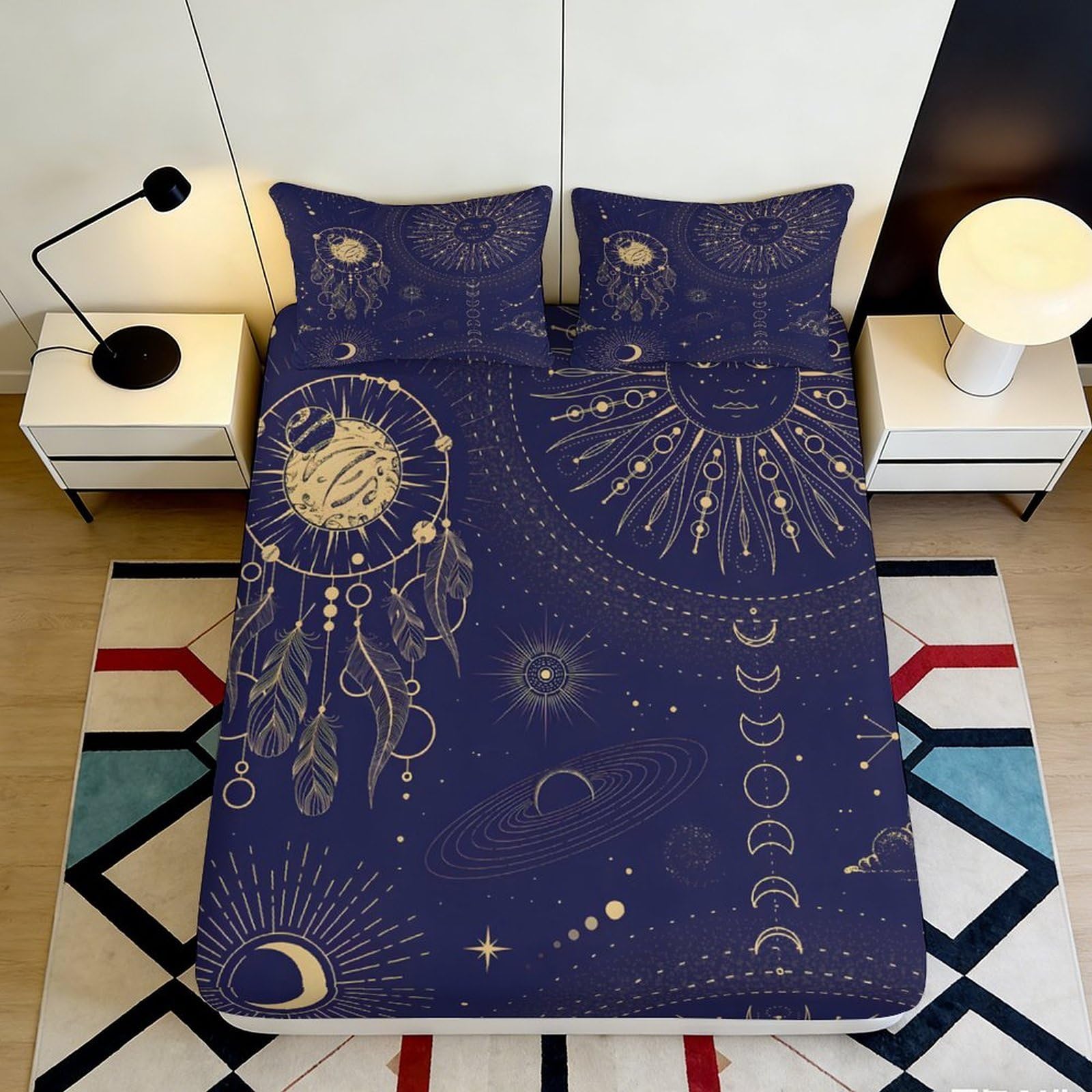 Pnayamiorkfel Style-3 3D Printed Celestial Dreamcatcher Fitted Sheet Microfiber Soft Breathable Cosmic Sun Bed Cover For Bedroom Dorm Decor 90X200x25cm
