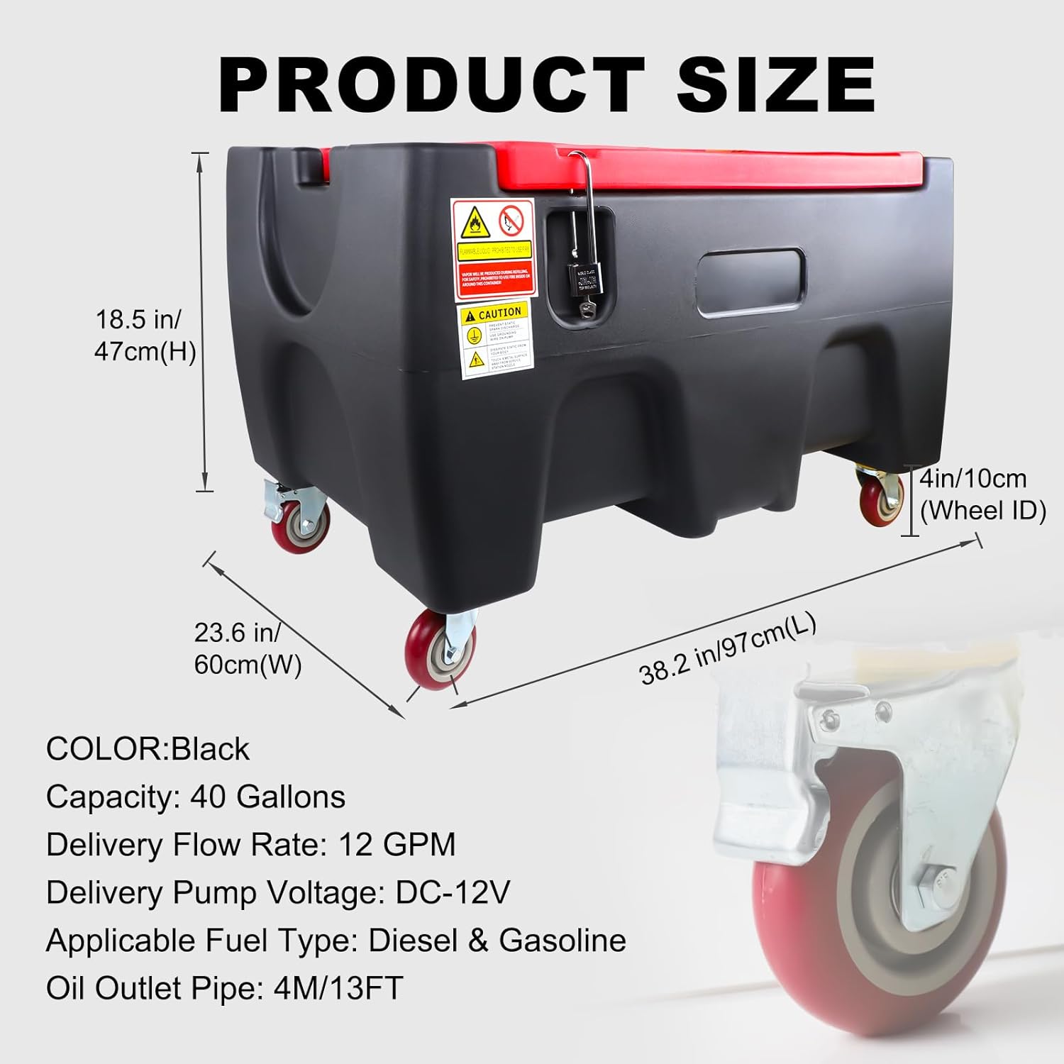 40 Gallon Portable Diesel Tank with 12V 12GPM Electric Fuel Transfer Pump with Auto Nozzle