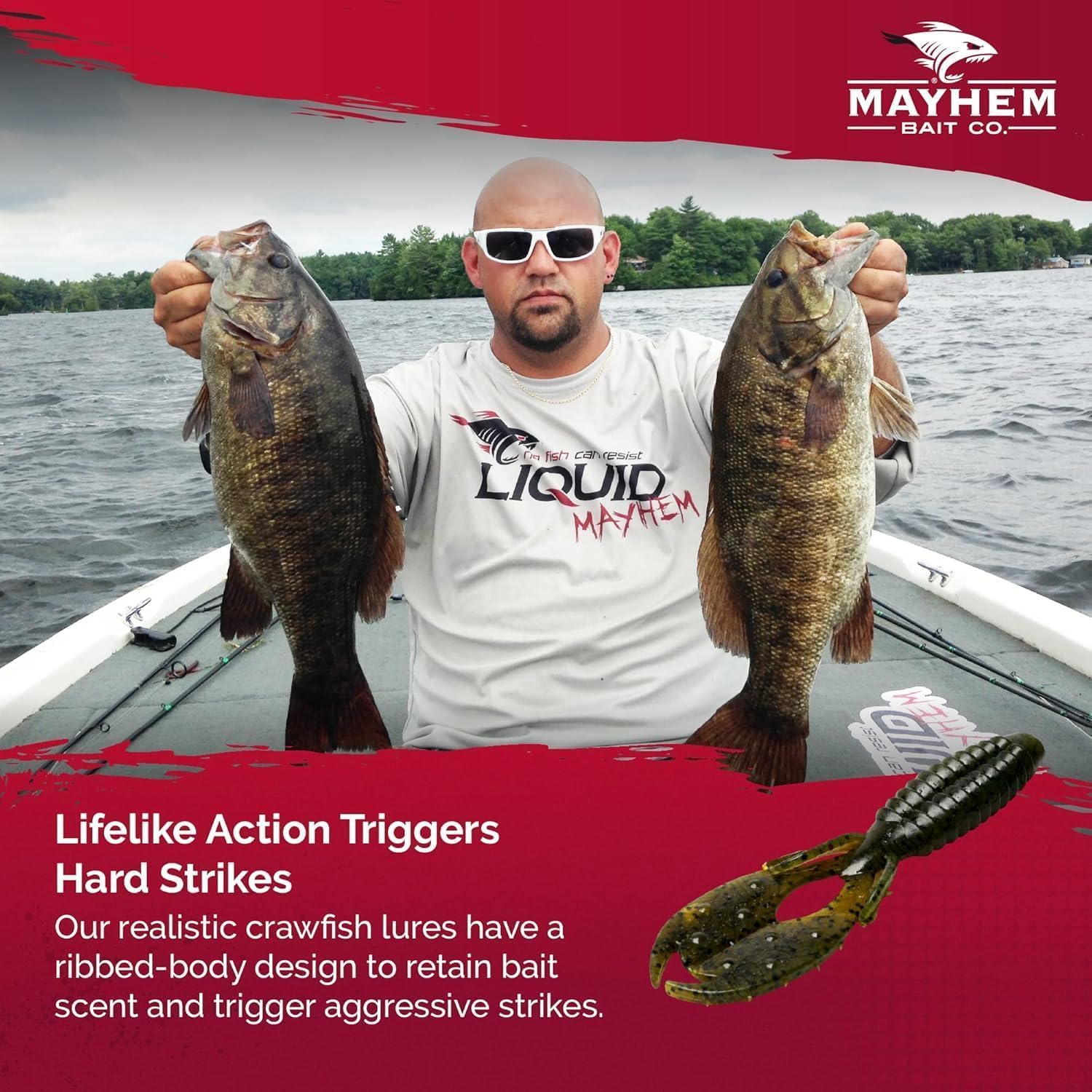 Liquid Mayhem 4” Incursion Craw, Soft Plastic Bass Lures – Easy to Rig with Lifelike Action – Includes Bonus 10ml Attractant Gel – 1 Pack (5 Baits) – Green Pumpkin