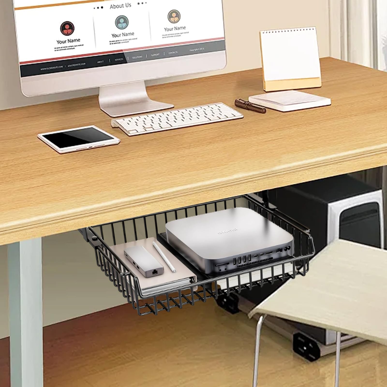Metallgeflecht Versteckte Schublade, 37x25x11CM Große Kapazität Organizer, Metall unter Tisch Schubladenbox für Büro zu Hause Schule, Schwarz