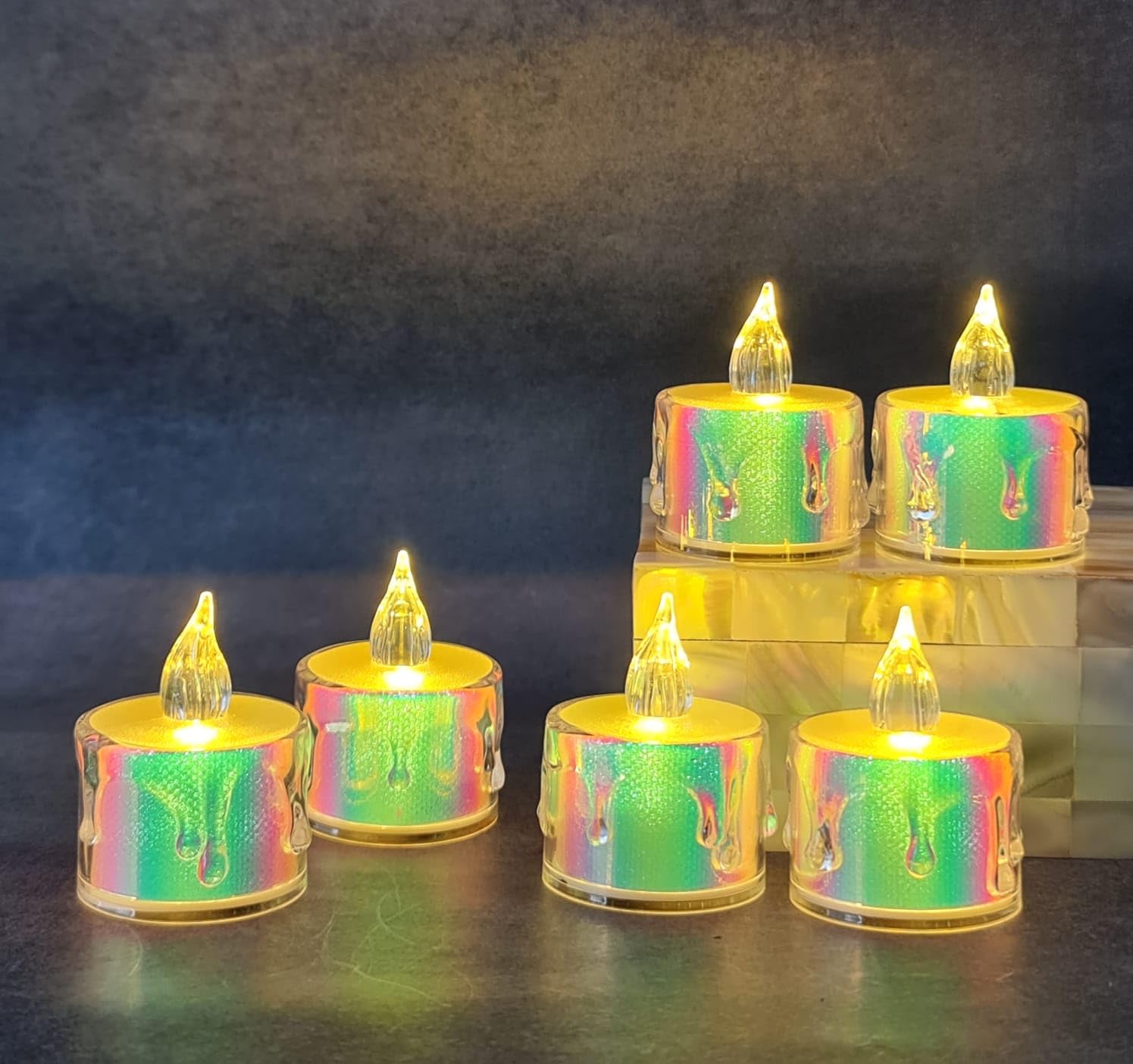 SATYAM KRAFT 6 Pcs Flameless and Smokeless Decorative Multicolour Acrylic Candles Led Tea Light Candle Perfect for Home Decor,Wedding,Gifting,Christmas Decoration (4.9 cm) (Small) (B0C3VS6622) Amazon Price History, Amazon Price Tracker