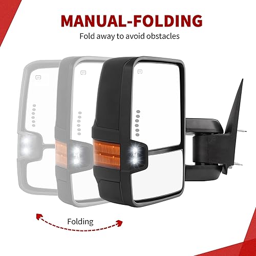 Miniatura 5 de YITAMOTOR Espejos de remolque compatibles con Chevy Silverado 1500 2007-2014, GMC Yukon 2500 Sierra 1500 07-13 2500 Sierra 1500 extensible con luz
