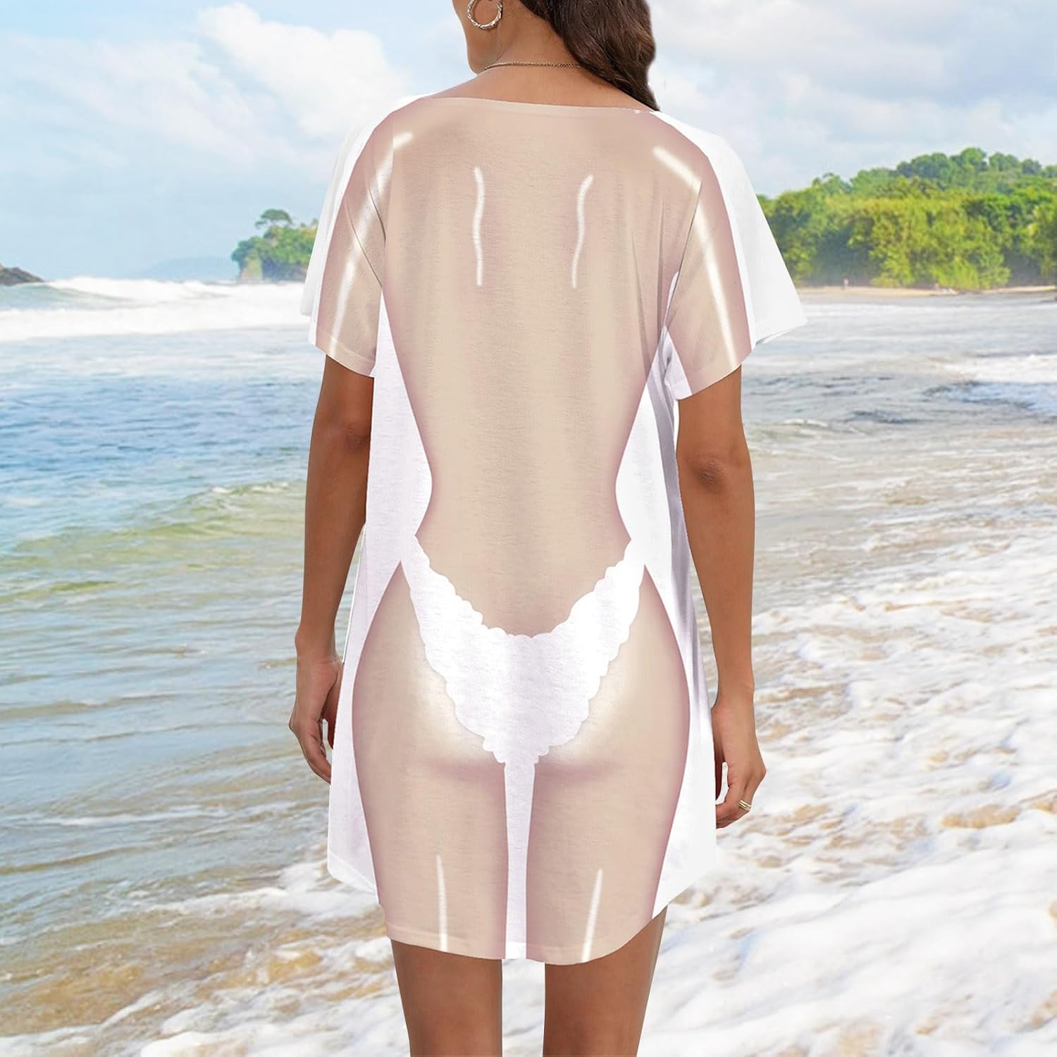 Women's Bikini Body Printed T Shirt Short Sleeve Beach Cover Up Luau Party Hawaiian Shirt - Image 4