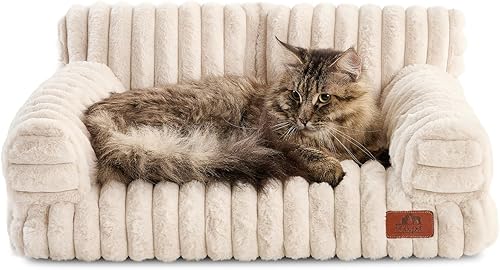 Miniatura 14 de Hollypet Sofá Cama de Felpa Esponjosa para Perros y Gatos, Sofá Suave y Relajante para Gatos y Perros Medianos y Pequeños, Gris