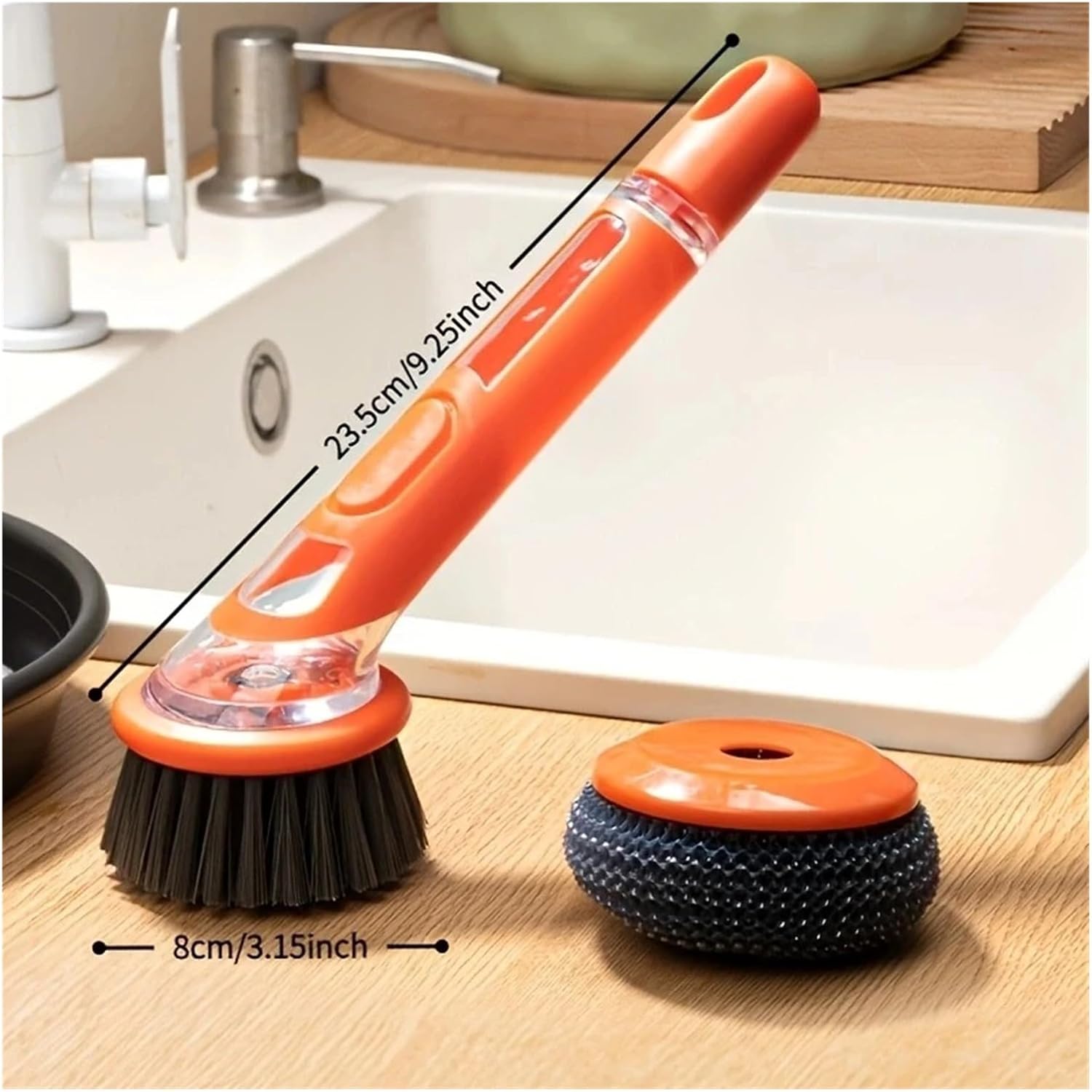 Dish Brush with, Long Handle Dishwashing with Replaceable Heads Kitchen Scrub(1Set-Black)