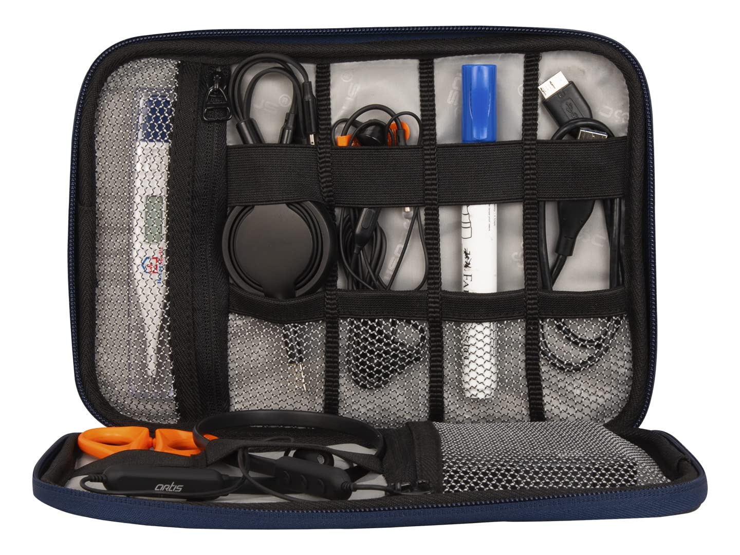 COSMUS Gadget Organizer Case Portable Zippered Pouch for All Small Gadgets USB Cables Navy Blue 4