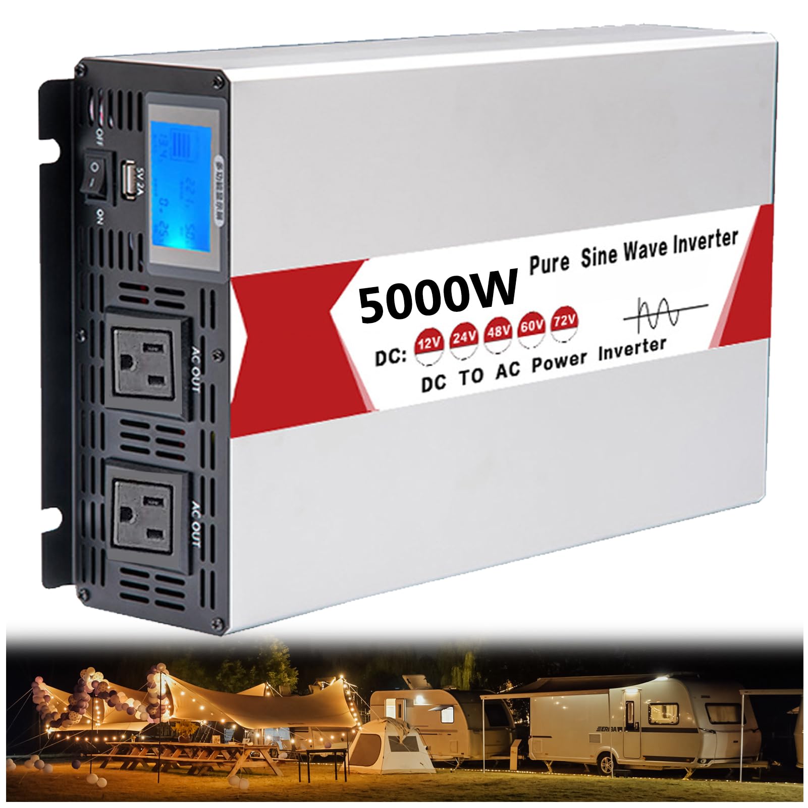 Convertitore Inverter a Onda Sinusoidale Pura da 5000 W CC 12 V/24 V/48 V/60 V/72 V, Ingresso CC, Uscita CA, Inverter Solare a Bassa Frequenza 110 V/240 V(Size:48v to 240v)