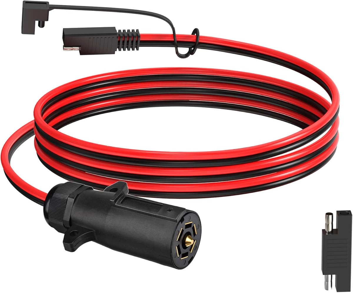 7 Way Trailer Plug to SAE Cable,10AWG 7 Pin Trailer Plug to SAE Connector with SAE Reverse Adapter for RV Truck Trailer(2FT)