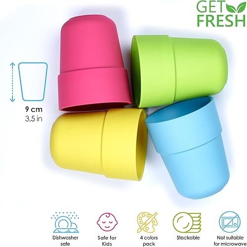 Miniatura 2 de Vasos de bambú para niños, juego de 4 vasos apilables de bambú, juego de vajilla de bambú para niños, tazas de bambú para niños, aptos para