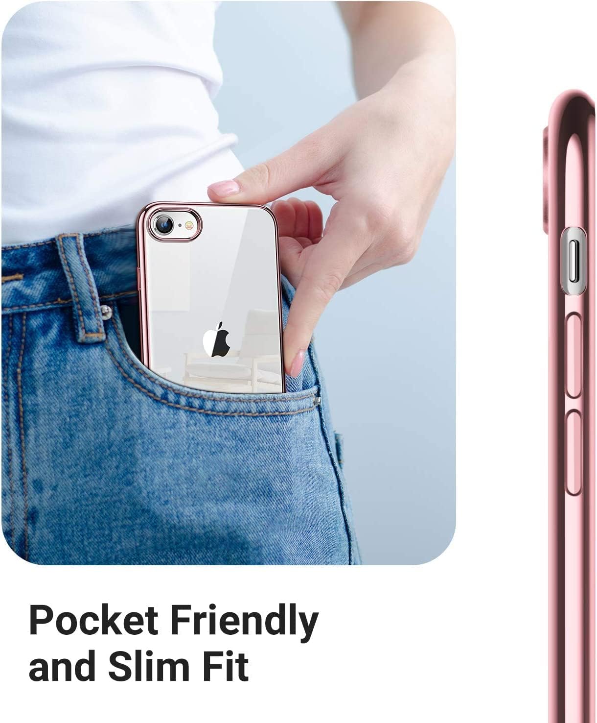 TORRAS Shockproof for iPhone SE 2022/ SE 2020/ 7 Case [Military Drop Certified] Semi-Clear Hard Back Protective Slim iPhone 8 Case, 4.7'', Rose Gold