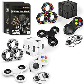 Dr.Kbder 5Pcs Fidget Toys Adults Set, Autism Sensory Pack with figette Cube Magnetic Rings Pad ADHD Stress Relief for Kids Teen, Cool Gadget Desk Spinner Christmas Stocking Stuffer