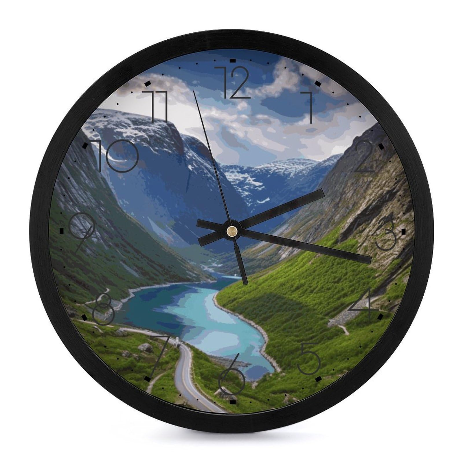 Horloge murale silencieuse fjords norvégiens pour déco salon apaisant