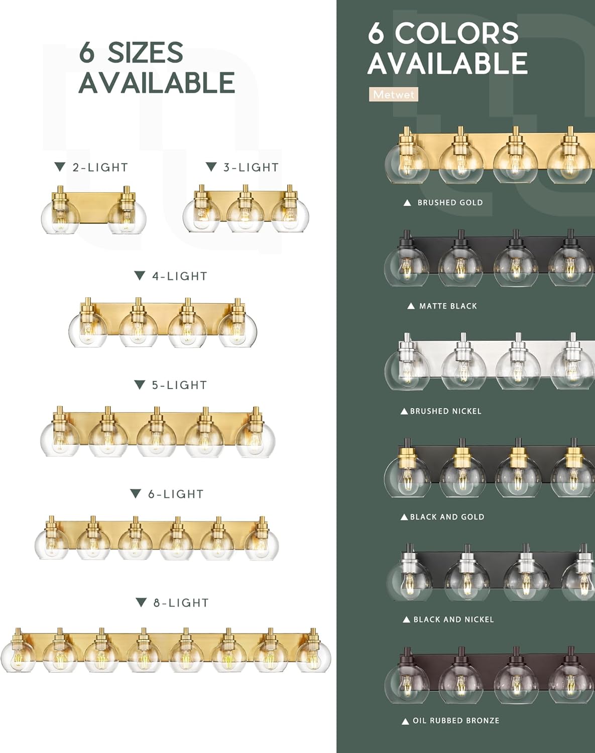 Bathroom Light Fixtures, 5 Light Brushed Gold Vanity Light, 32 Inch Modern Wall Sconces with Globe Clear Glass Shade, Vanity Lighting Fixtures Over Mirror, VL195-BG-CL-5