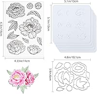 Vista 2 de GLOBLELAND Troqueles de corte de peonía, sellos transparentes y plantillas de pintura, plantilla de estampado de flores, sello de silicona, juego