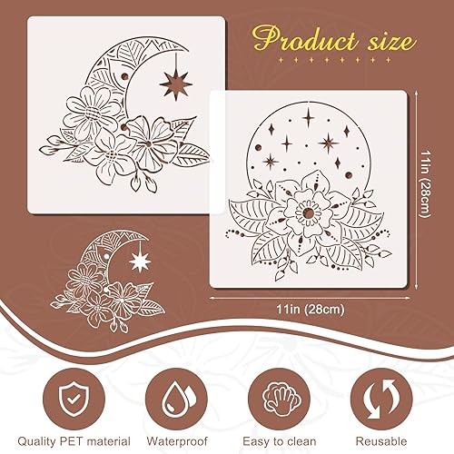 Miniatura 2 de 9 plantillas grandes de sol y luna, plantilla de mandala boho para pintar sobre lienzo, cara de sol y luna para mujer con plantilla de plástico de