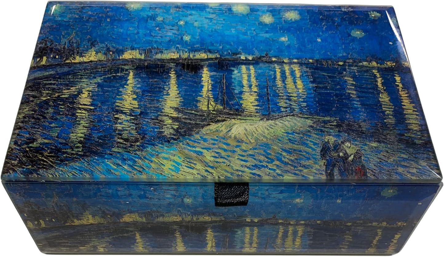 Value Arts Vincent Van Gogh Keepsake Box, Starry Night at the Rhone Jewelry & Trinkets Beveled Glass, Lined, Hinged Lid