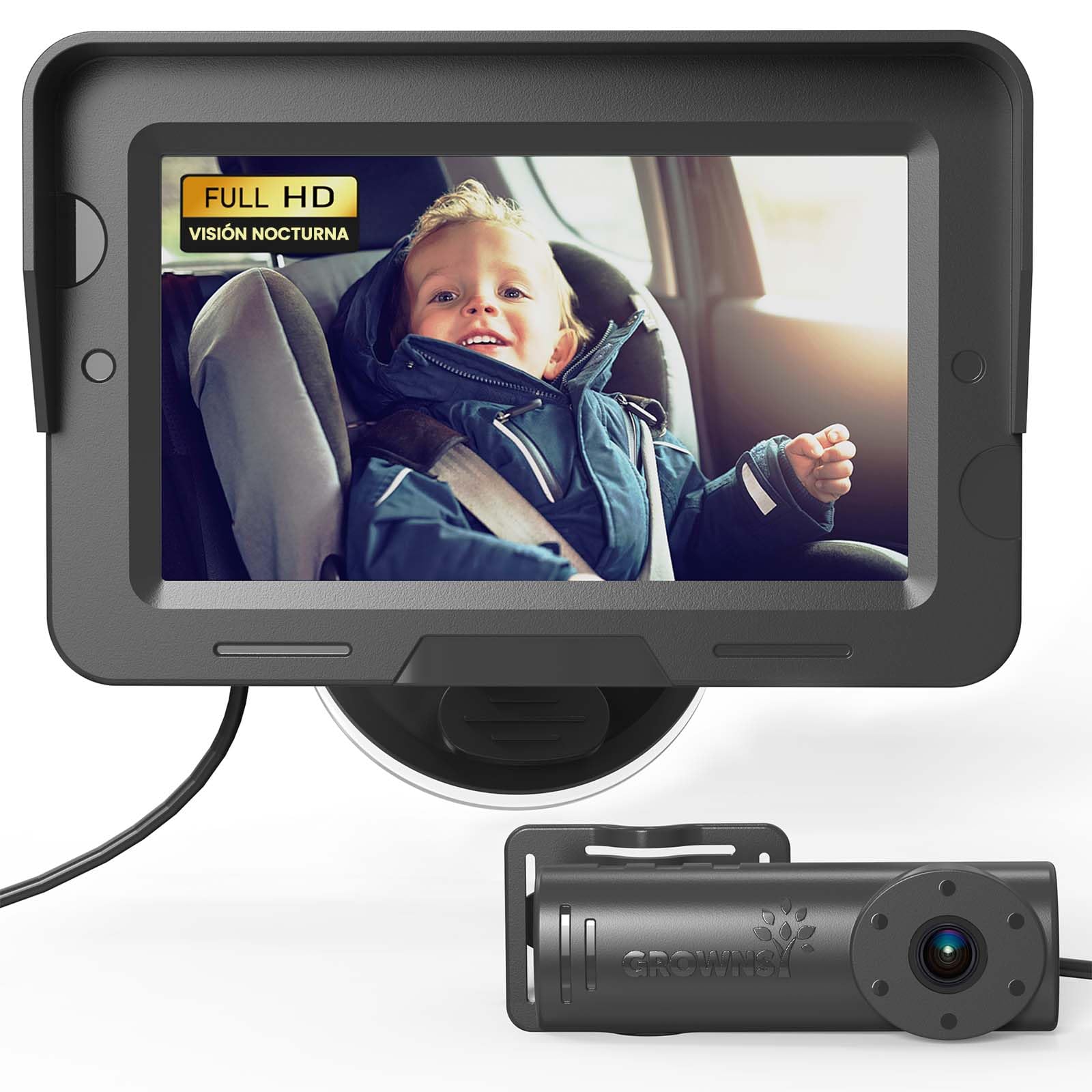 GROWNSY Cámara Bebé Asiento Trasero HD 1080P 4.3'' Espejo Retrovisor Bebé Coche Pantalla con Función de Visión Nocturna，Plug & Play, fácil instalación Visita la tienda de GROWNSY