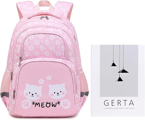 Miniatura 3 de abshoo Mochila escolar de gato lindo para niñas, escuela primaria de jardín de infantes (rosa gato, A)