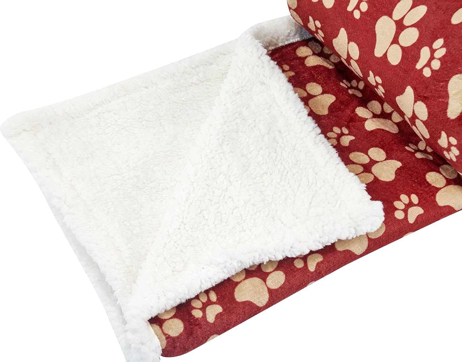 review long rich 047393528896 Printed Dog paw Flannel Reverse to Sherpa Throw Blanket, Red, by Happycare Textiles