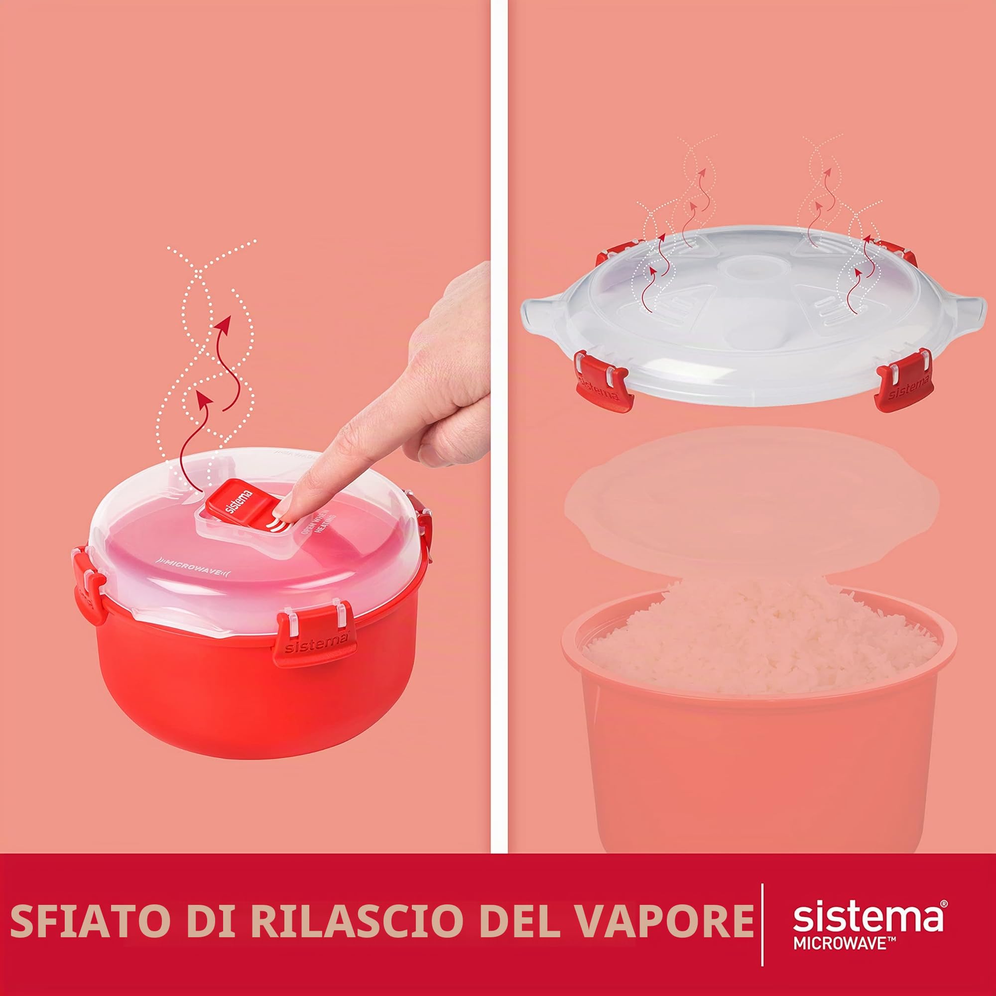Sistema Microwave Rice Cooker (2,6 L) e contenitore alimentare Microwave Round (915 ml) | Privo di BPA