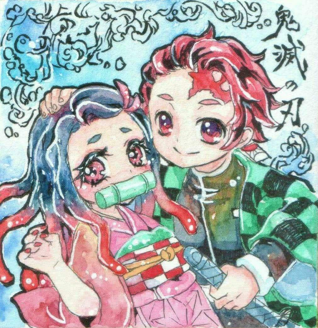 Amazon Co Jp 同人 手描きイラスト 鬼滅の刃 竈門炭治郎 竈門禰豆子 竈門兄妹 ファンアート 豆色紙 姫色紙 ミニ色紙 アナログ原画 水彩画 Anime グッズ ホビー 通販