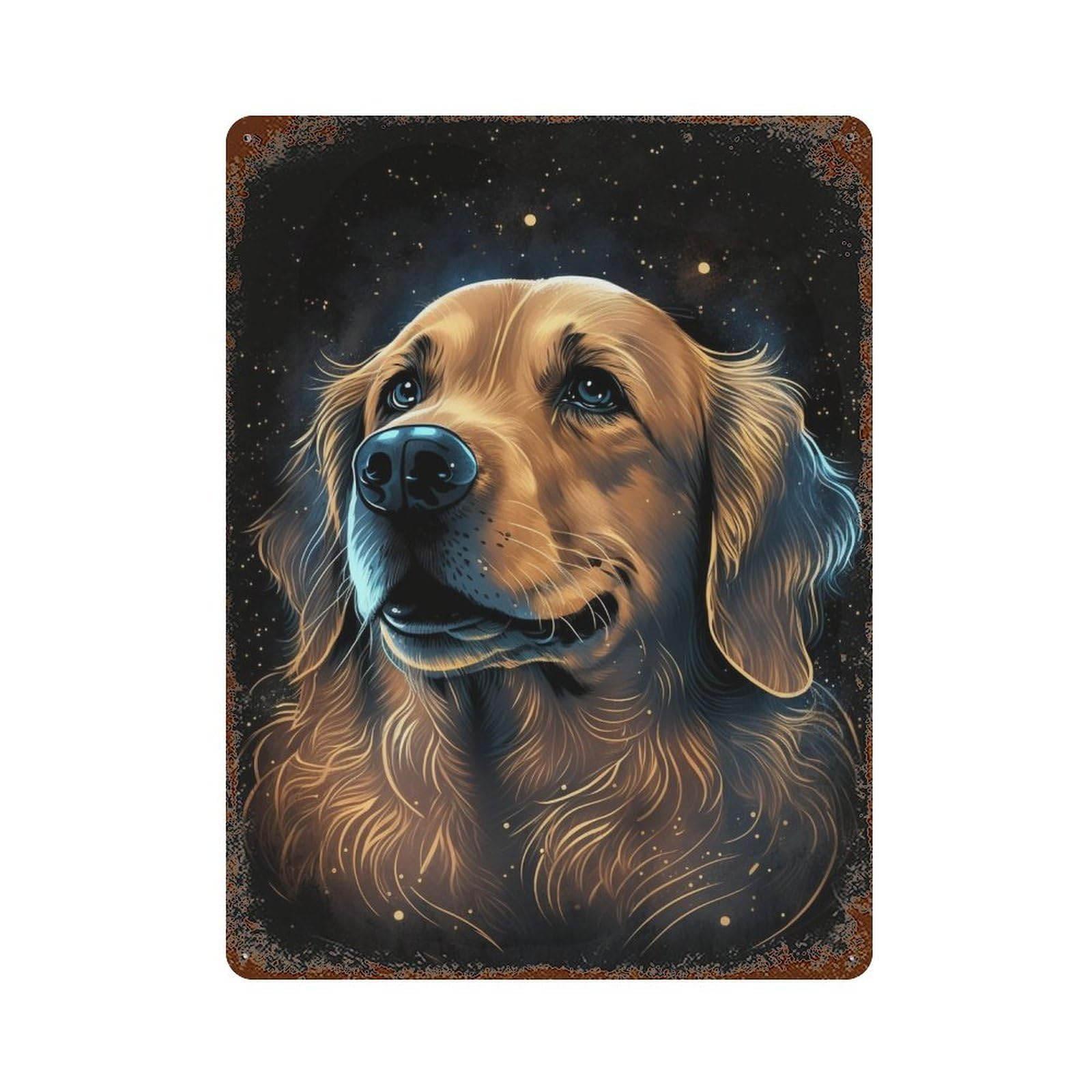 Garage Style Golden Retriever Art Print-9 Distressed Metal Wall Sign 15.7"x11.8", Farmhouse Wall Decor for Bar And Workshop