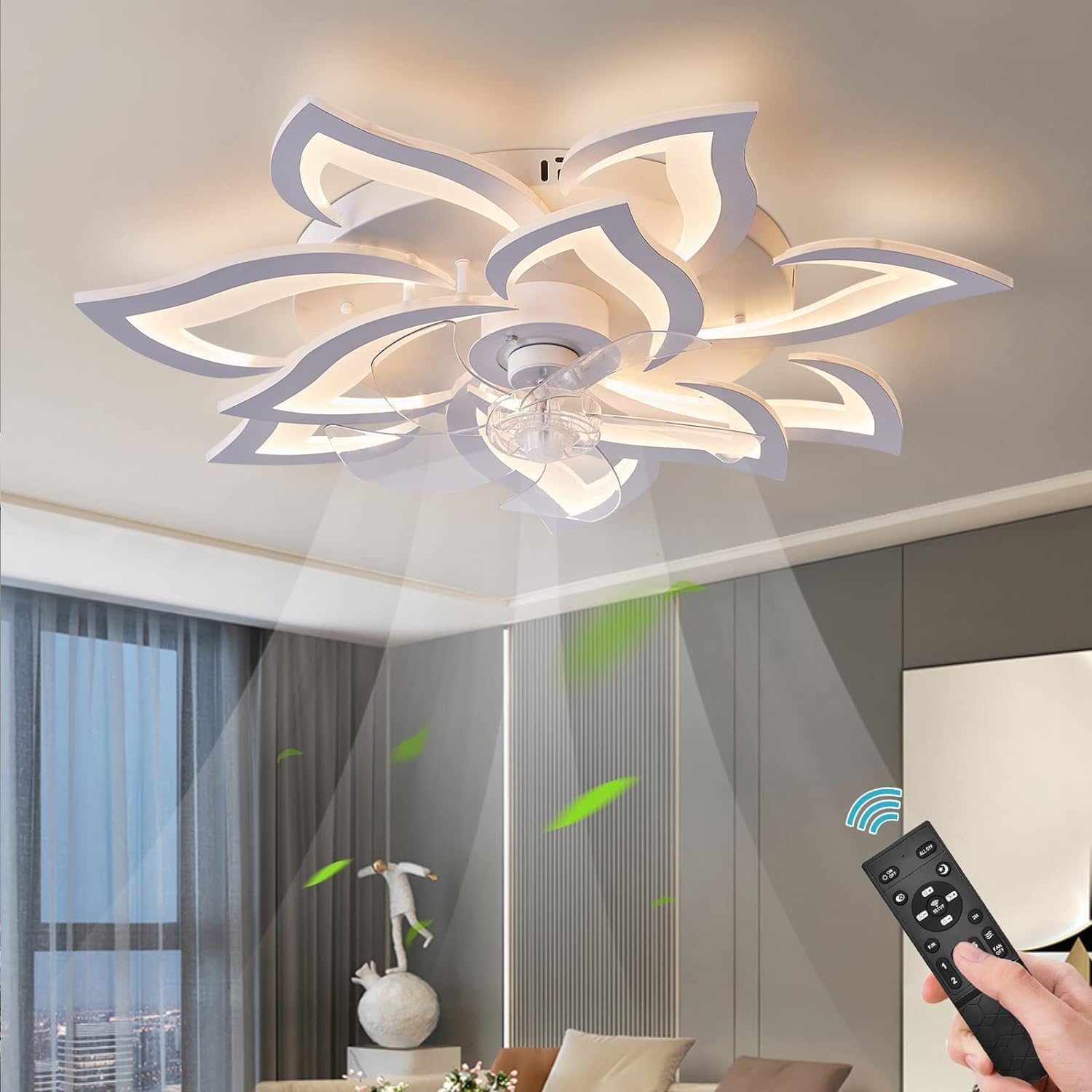 Bevenus Modern Ceiling Fan with Lights,Low Profile Flower