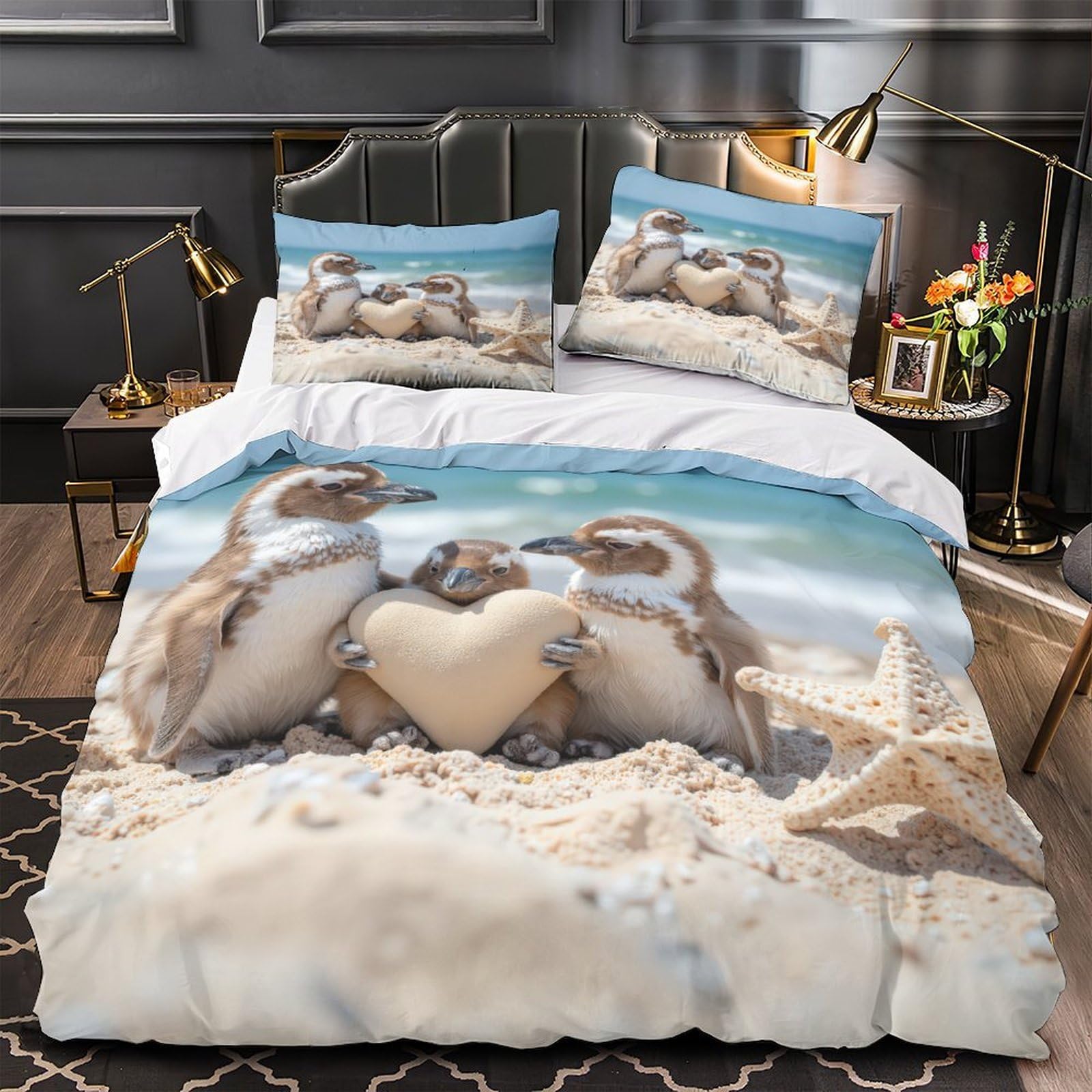 Parure de lit pingouin hypoallergénique en microfibre résistante et douce King