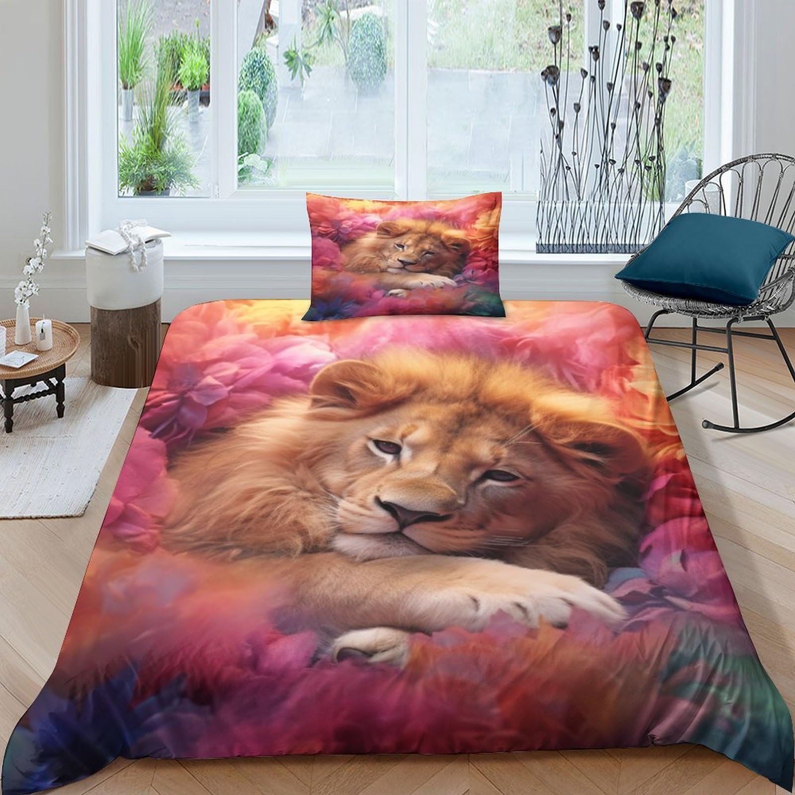 Parure imprimé lion 3 pièces pour lit simple fini les draps ternes et difficiles à repasser