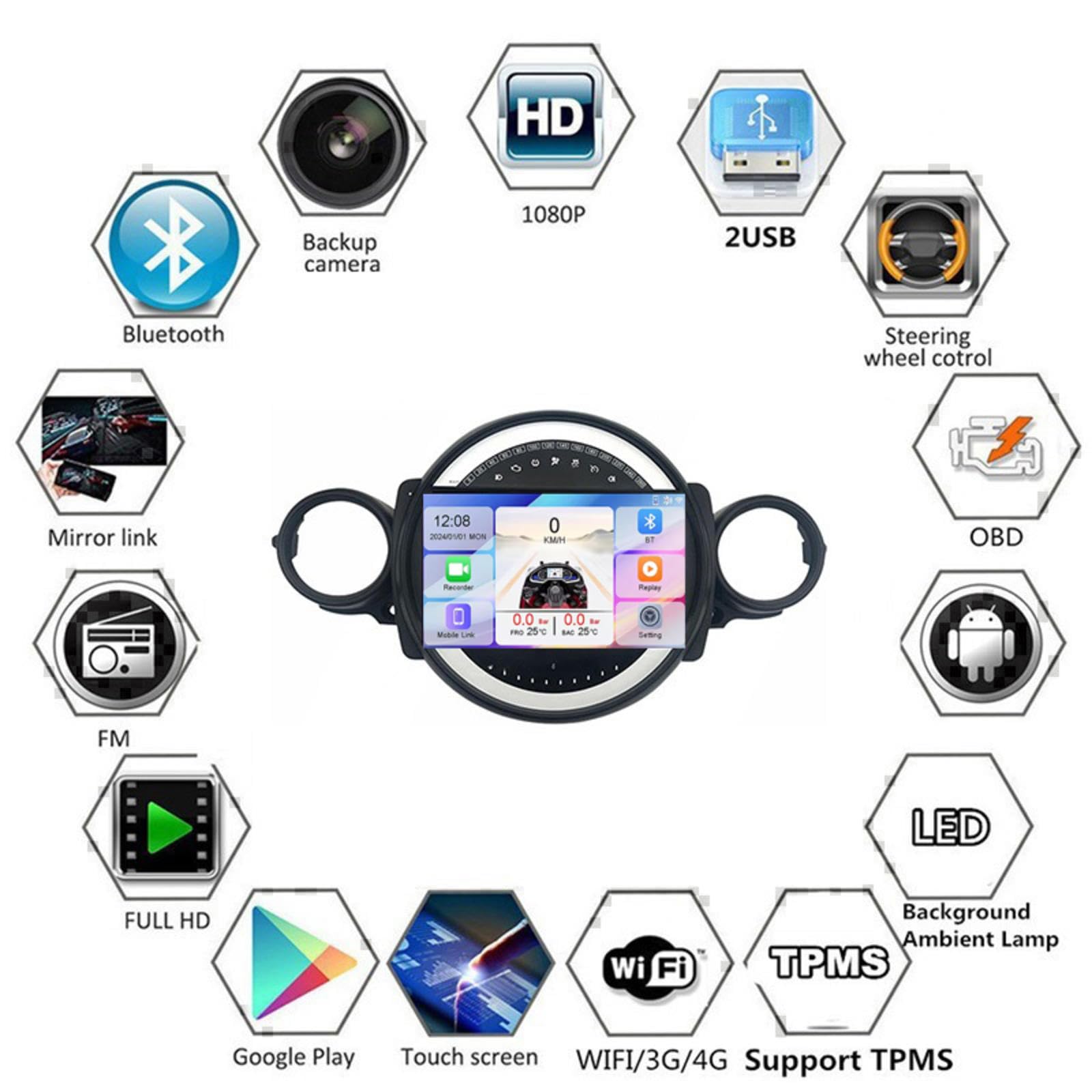 Android 15 Car Stereo 9" Samochód Dla BMW MINI R56 R60 2007-2015,M111