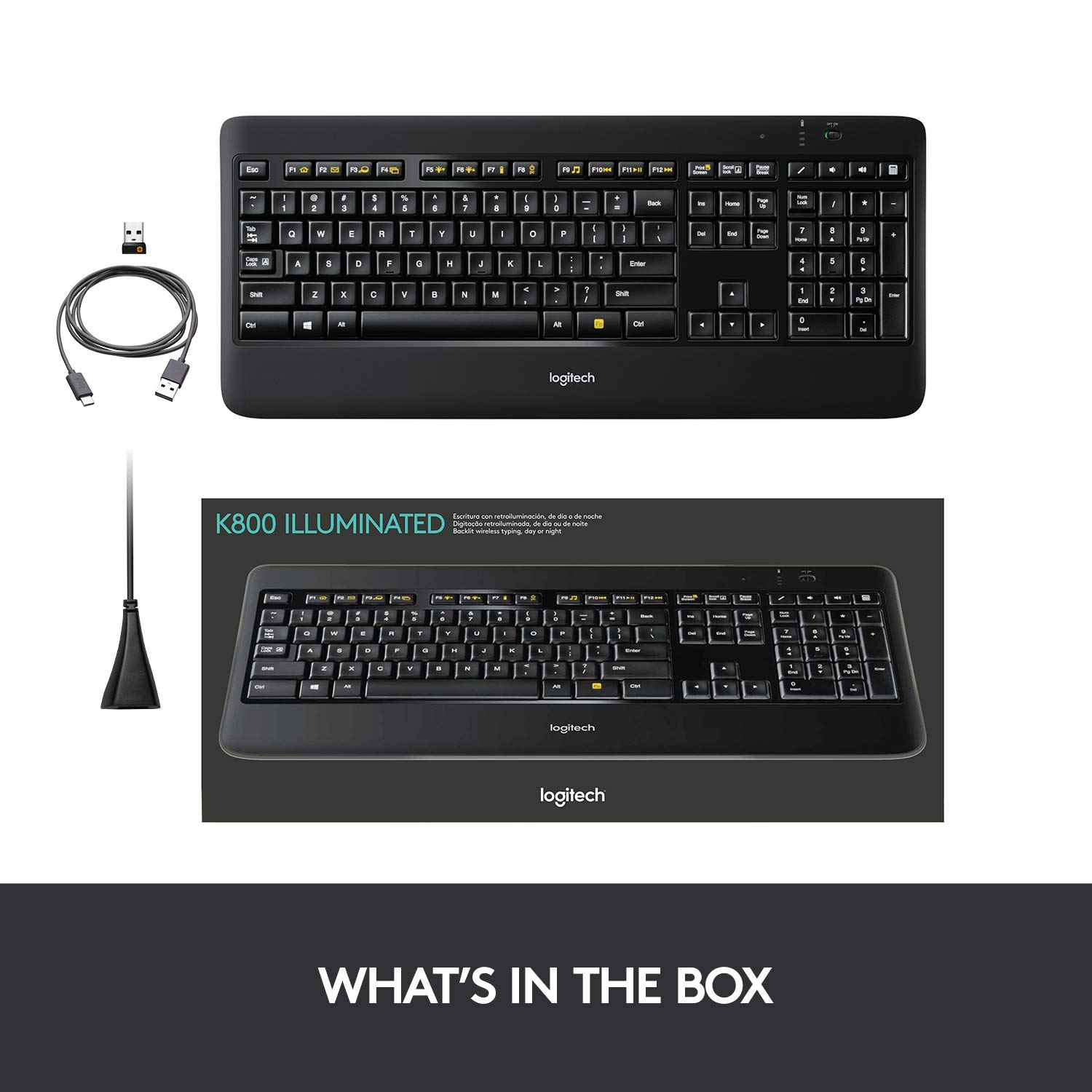 Logitech K800 Kabellose Tastatur, 2.4GHz Wireless Verbindung via Unifying USB-Empfänger, Hintergrundbeleuchtete Tasten, Perfectstroke Feature, Für Windows PCs/Laptops, Gesamtnordisch Layout - Schwarz