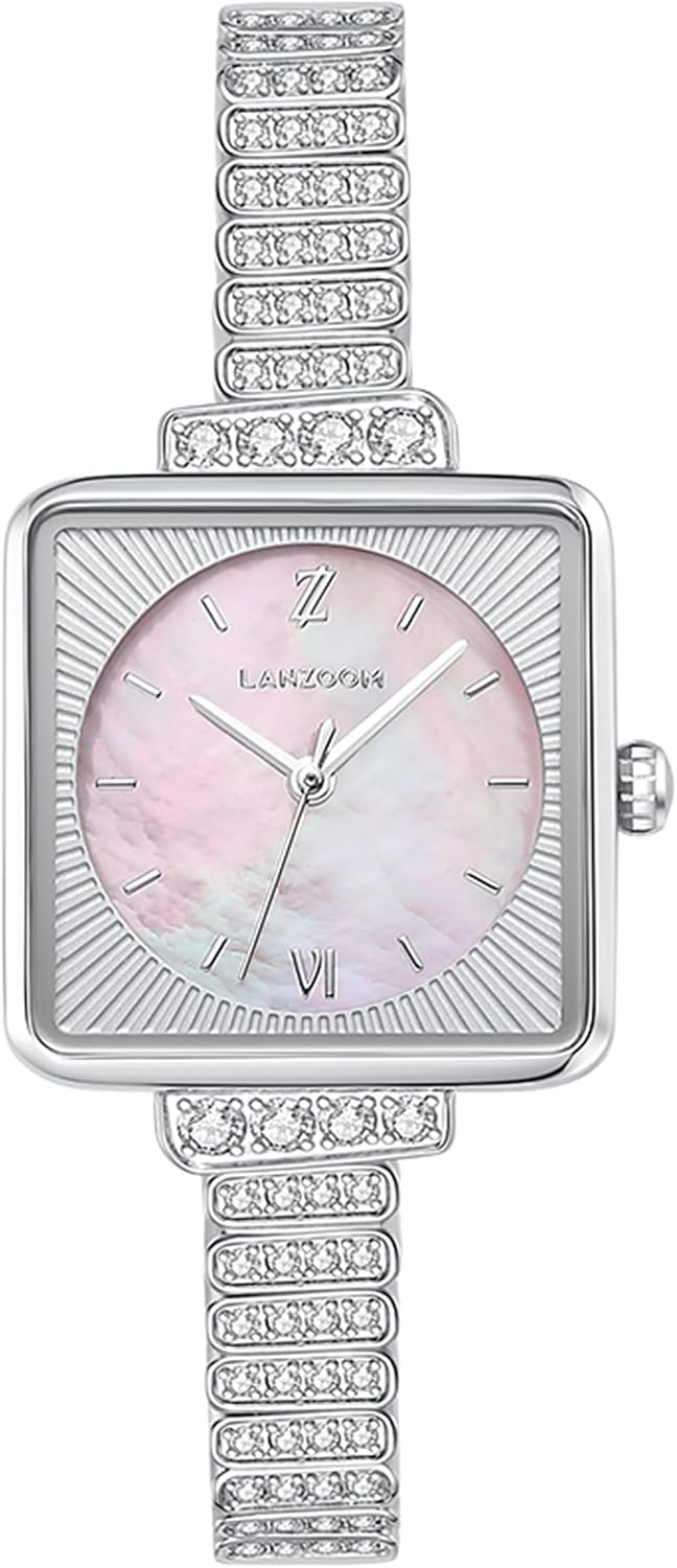 LANZOOM Women's Quartz Watch,Nacre Dial Square Watch with Elegant Bracelet Strap