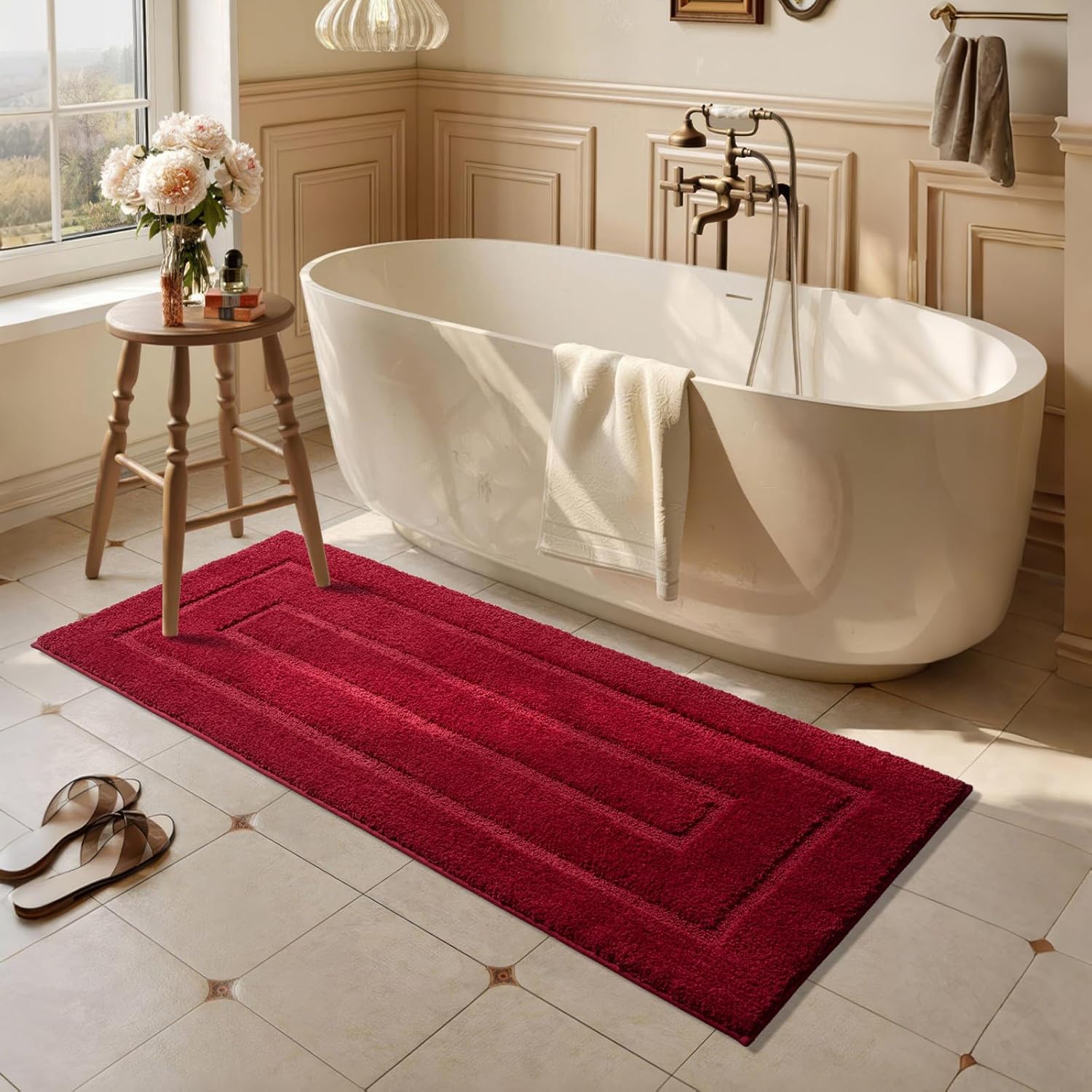 HOMORE Bathroom Runner Rug 24x60 Inch, Soft and Absorbent Bath Runner Rug, TPR Backing Non Slip Bath Mat, Washable Plush Bath Rugs for Bathroom Floor Shower Tub Sink Christmas Decor, Wine Red - Image 6