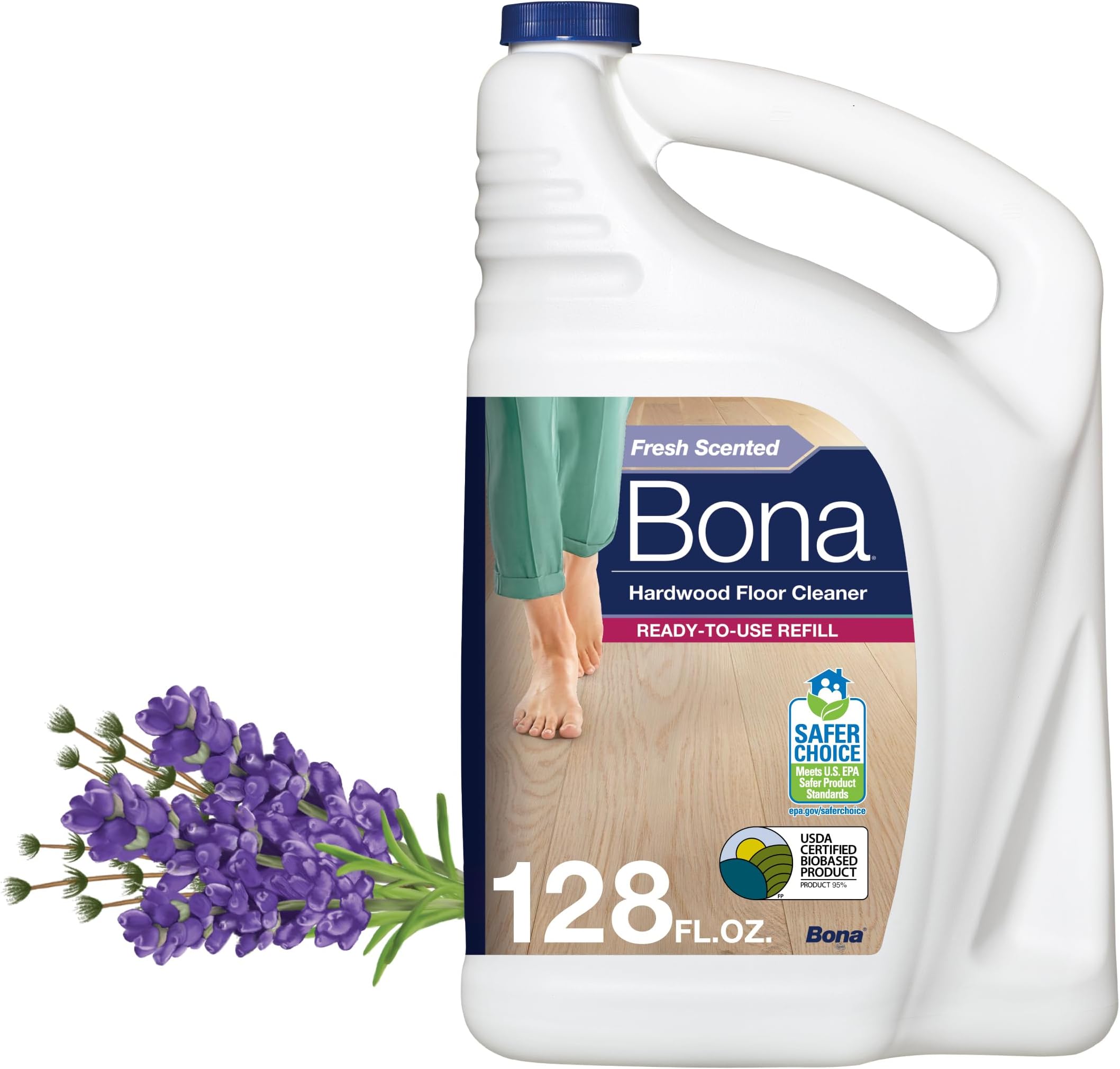 Bona Hardwood Floor Cleaner Refill - 128 fl oz - Lavender Thyme Scent - Residue-Free Floor Cleaning Solution Spray Mop and Spray Bottle Refill - For Wood Floors