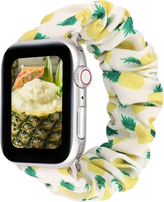 Scrunchie Elastic Watch Band for Apple Watch 44mm 42mm 40mm 38mm Women Lady, Soft Cloth Pattern Printed Fabric Wristband Replacement Bracelet for iWatch Series 6/5/4/3/2/1/SE