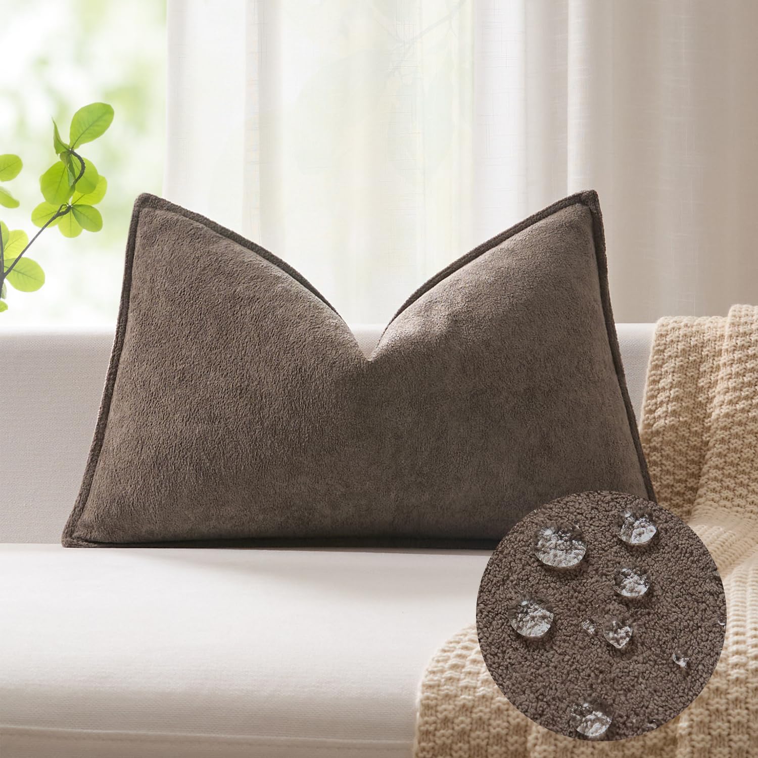 Photo 1 of Kevin Textile 14x20 Inch Lumbar Pillow Cover 1 Pack Soft Boucle Textured Decorative Waterproof Rectangle Cushion Elegant Accent Pillow for Couch Sofa Chair Bed Home Decor Indoor Outdoor Coco Brown