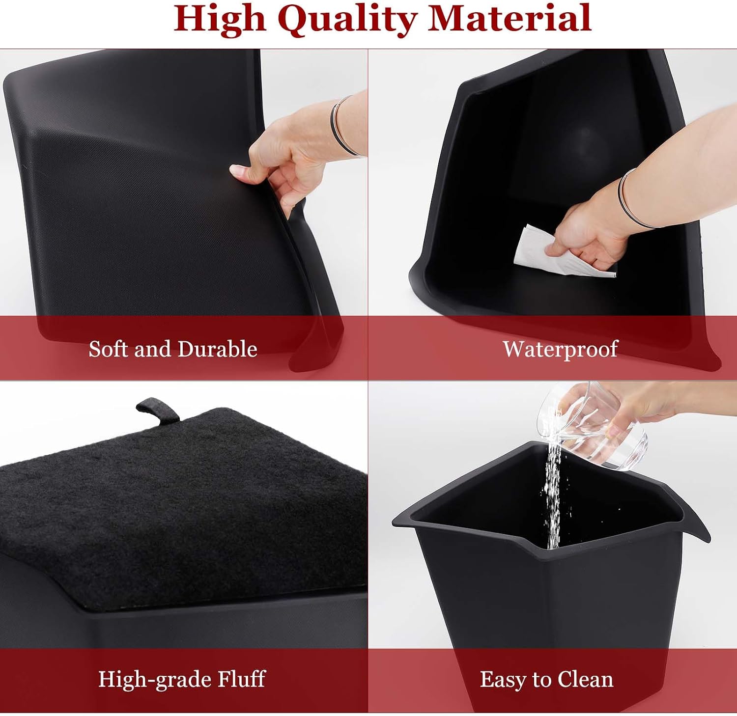 Tesla Model Y Trunk Organizer Waterproof Rear Storage Bins with Carpeted Lid for 7 Seater Model Y 2021-2023 Trunk Side Storage Box Car Interior Accessories 2 Pack（Before November 2023）