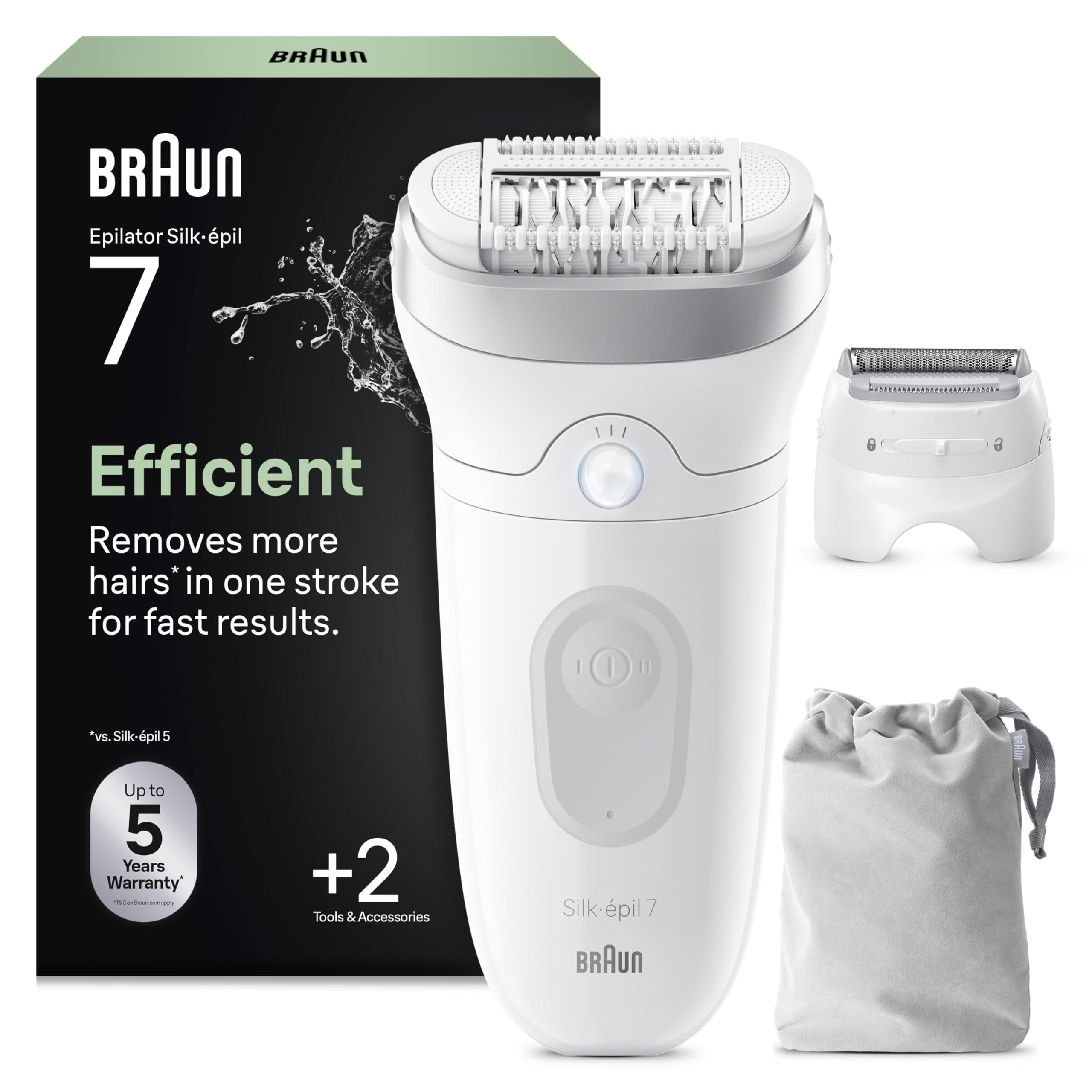 Braun Silk-épil 7 Épilateur Femme Épilateur Électrique Femme Avec Grande Tête Pour Une Épilation Simple, Wet & Dry, Peau Lisse Longue 7-041, Blanc/Argent