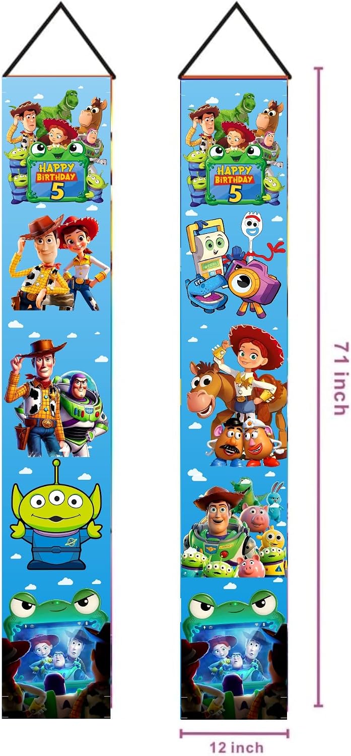 2Pcs Cartoon For Toy Inspired Story 2026 Birthday Porch Sign Door Hanging Banner Cartoon Birthday Party Supplies for Wall Decorations.