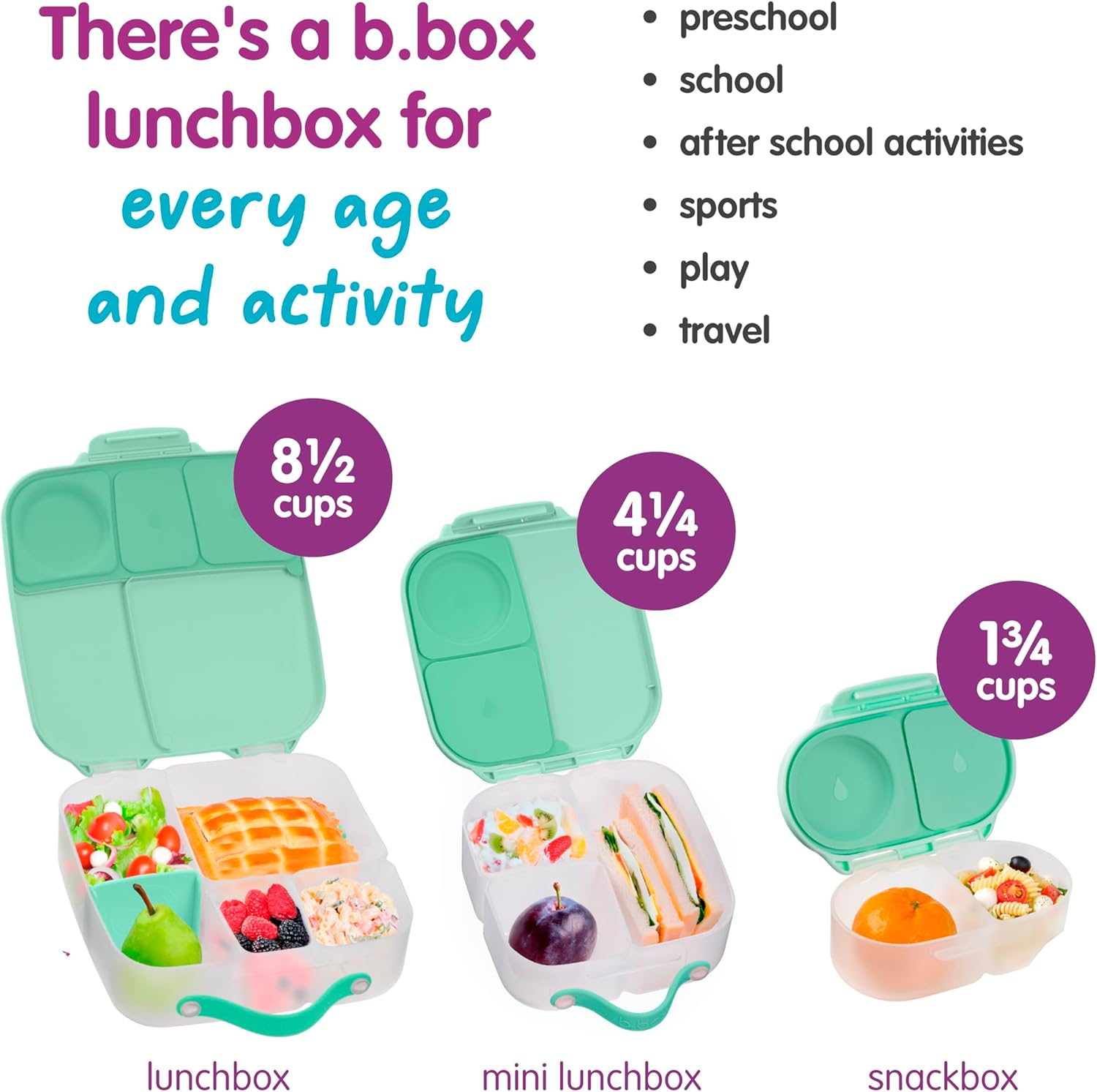 b.box Mini Lunch Box - 4.25 Cup Leak Proof Bento Box for Kids Ages 3+ - 3 Compartment Snack Containers, School Lunch Container, Dishwasher Safe, BPA-Free, PFAS-Free - Spearmint - Image 9