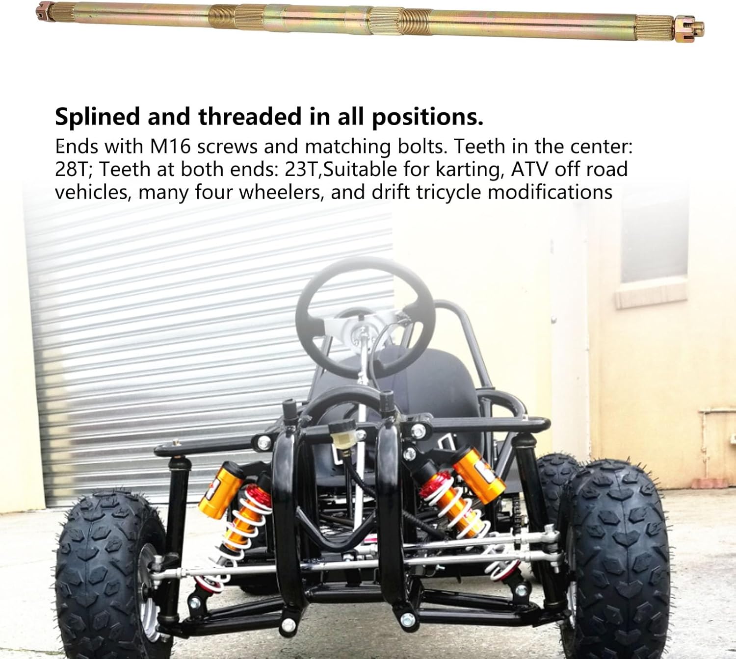 KIMISS 740mm Go Kart Rear Live Axle Steel Alloy Galvanized, Go Kart Rear Axle Assembly Kit for Quad ATV Off Road Vehicles Drift Trike Go Kart