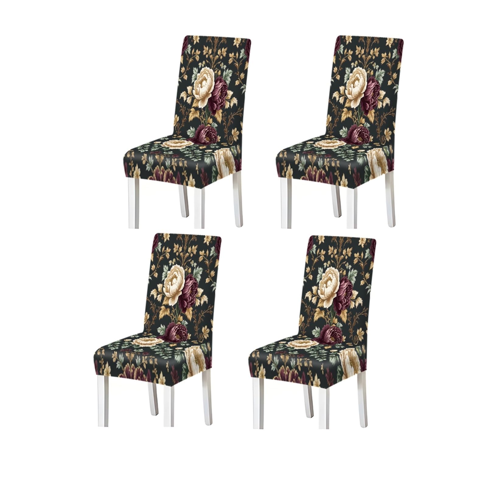 KXUAUV Vintage Dark Peony Damask Floral Print Stretch Dining Chair Covers, For Home Kitchen Dining Room Party, 2/4/6 PCS Seat Protectors for Restaurant Hotel Party(4PCSChair cover)