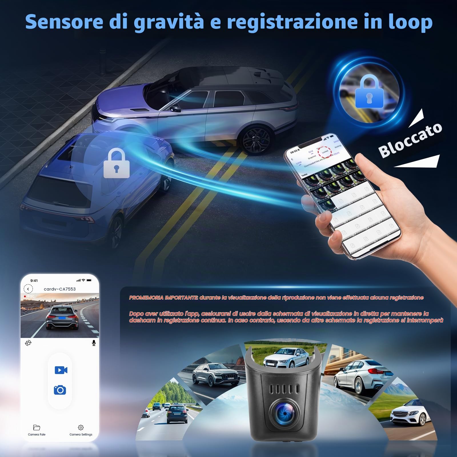 Dashcam Per Audi 2019-2026, Audi A4/A6 Allroad/A3 A5 Q5 S4 S6 Q7 A8 S8 TT A7 S5 Q3 S3 S7 RS3 RS5 RS6 E-tron DashCam 4K con WiFi di Qualità OEM, App Controllo, Funzione di Visione Notturna, Sensore G