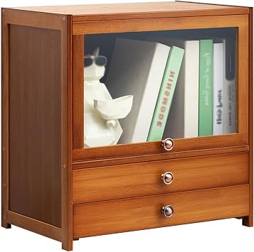 Bamboo Desktop Bookcase,Freestanding Desktop Bookshelf Organizer with 2 Drawers, Small Desk Bookcase for Small Spaces,Home,Office,Dorm,52cm/20.5in