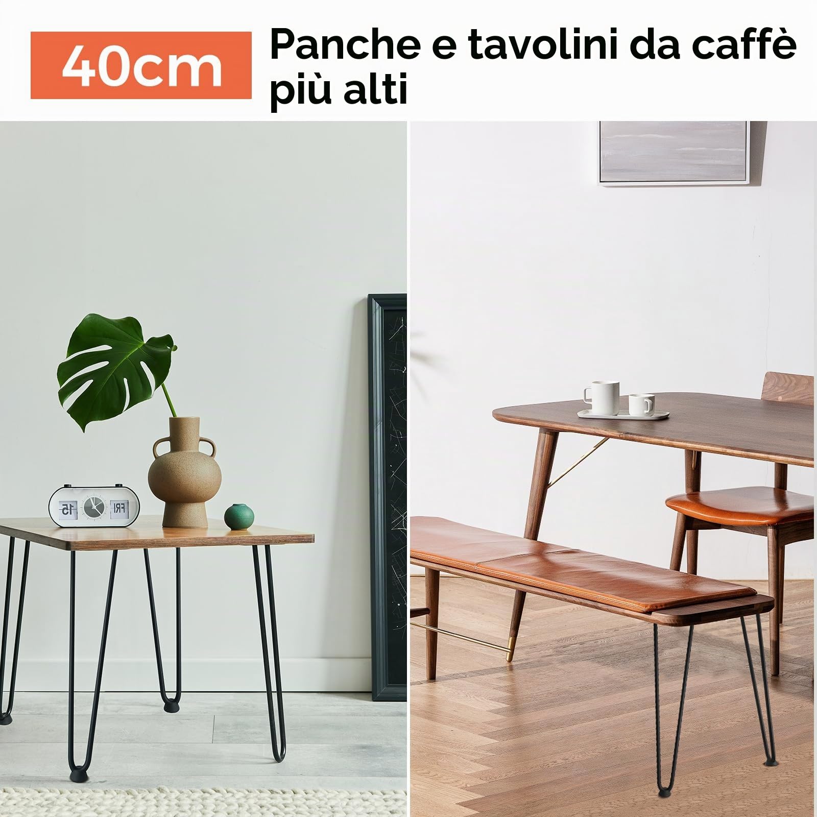 Homtone 4 forcine per capelli, gambe da tavolo, in metallo, colore nero, con protezioni per pavimento e viti, gambe da tavolo fai da te per tavolini, stand notturni, sgabelli (40 cm/16 pollici)