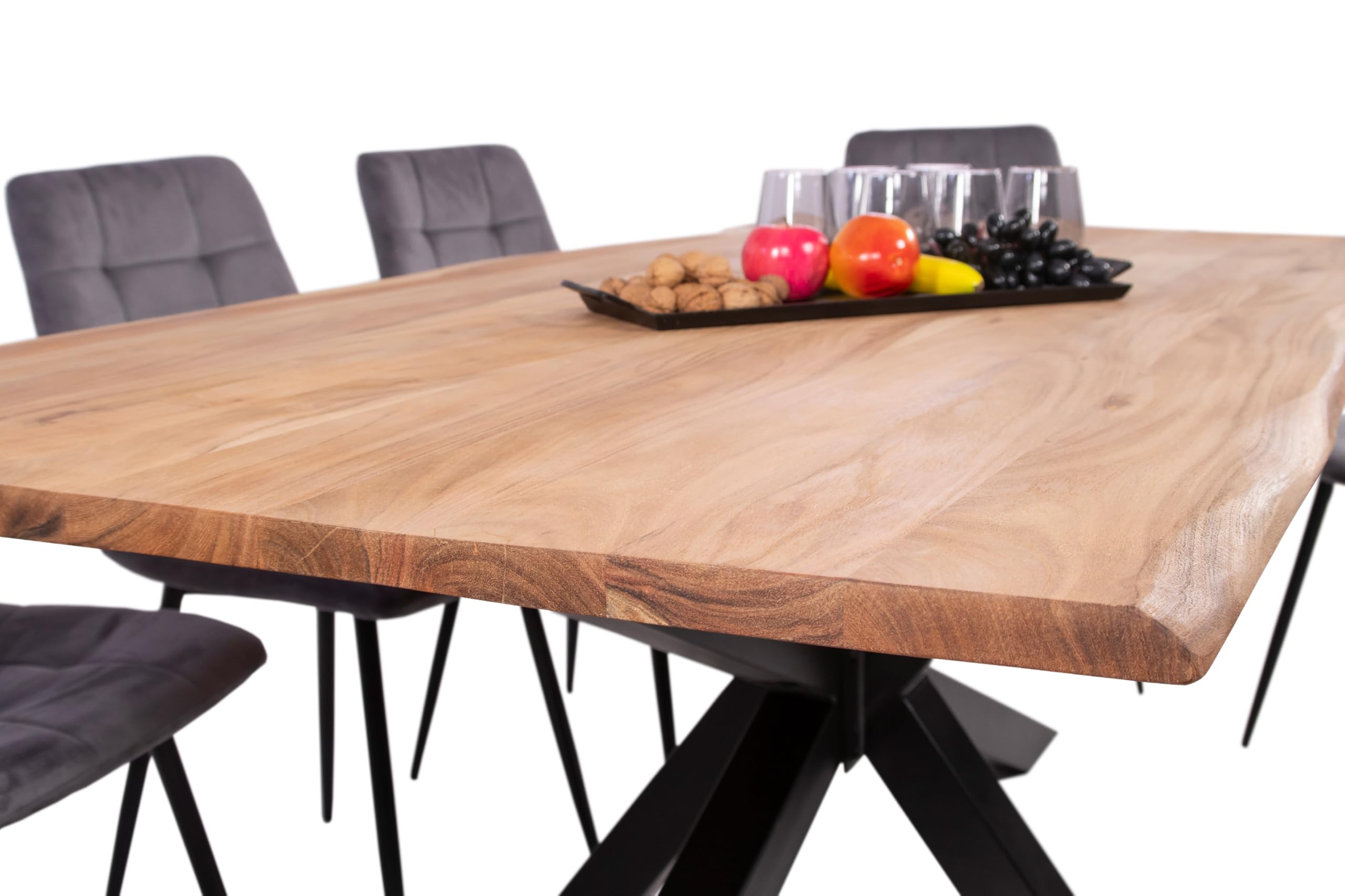 SAM Esstisch Dana 180x90 cm Akazie Eiche Baumkante Spider-Gestell schwarz