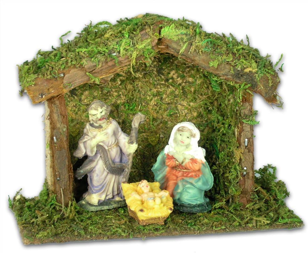 BANBERRY DESIGNSSmall Holiday Nativity Set - Mary Joseph and Jesus with a Creche Stable