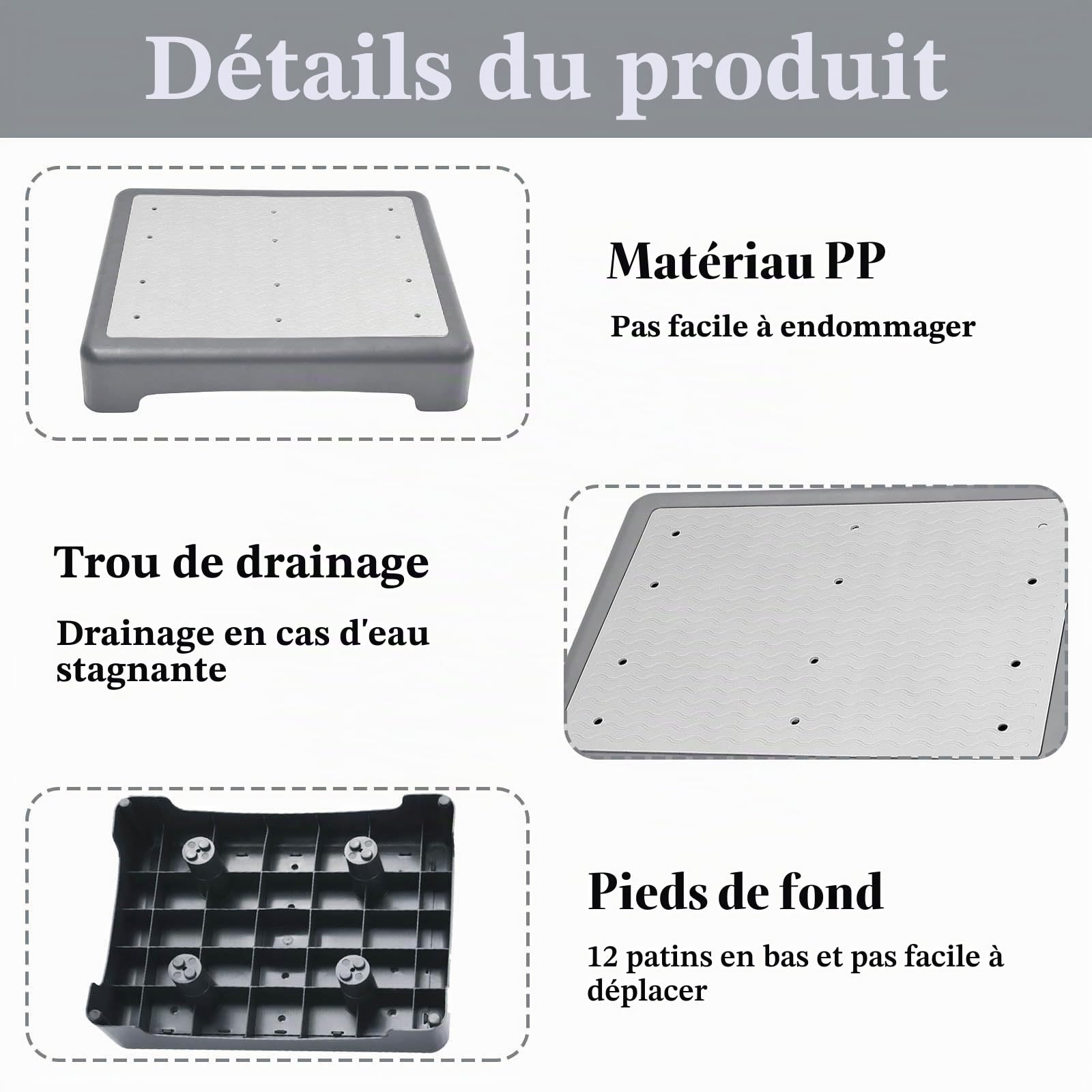 Demi Marches Antidérapantes, Marchepied D'aide Plateforme D'escalier, Peut Supporter Jusqu'à 200 kg, pour Les salles de Bains, Les Salons ou Les Chambres à Coucher, Gris