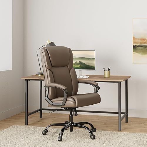 Miniatura 2 de ZUNMOS Escritorio ejecutivo para oficina en casa, con respaldo alto, altura ajustable y giratoria, silla de soporte lumbar para cabeza, cuero marrón